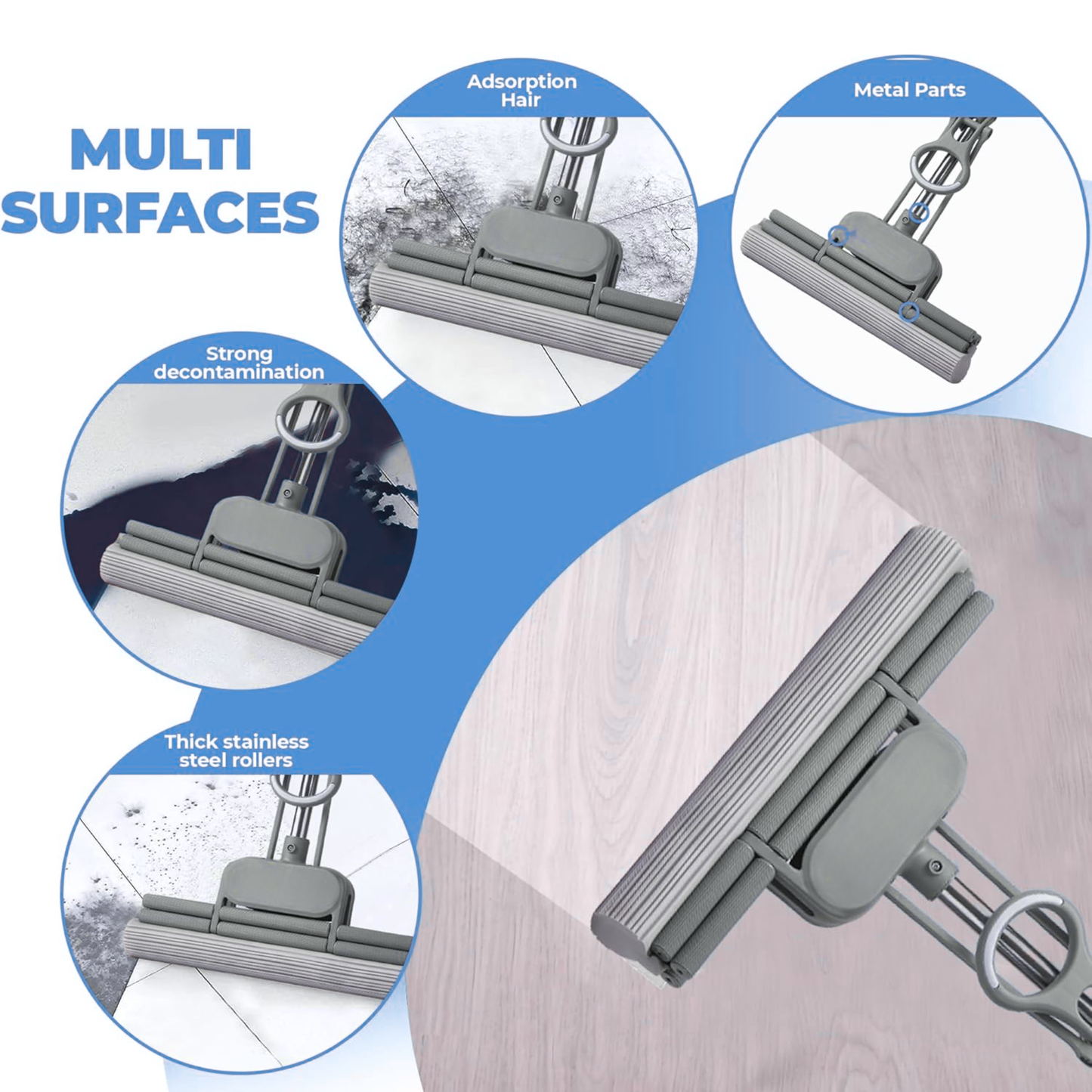 Sponge Absorber Mop With Squeezing Technology & Adjustable Handle (Green & Grey) - Hygiene System - Made in Taiwan