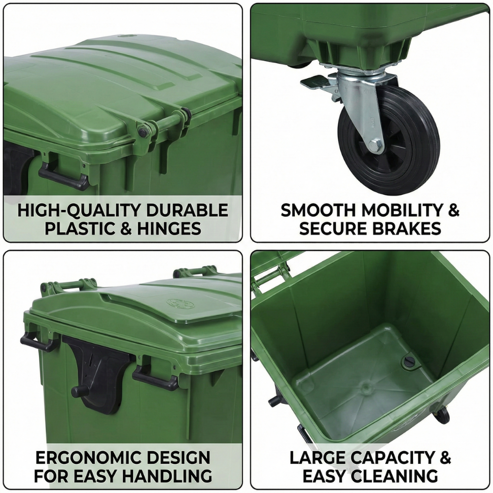 1100 Liters Garbage Bin Plastic with Wheels-Hygiene System-Made in China
