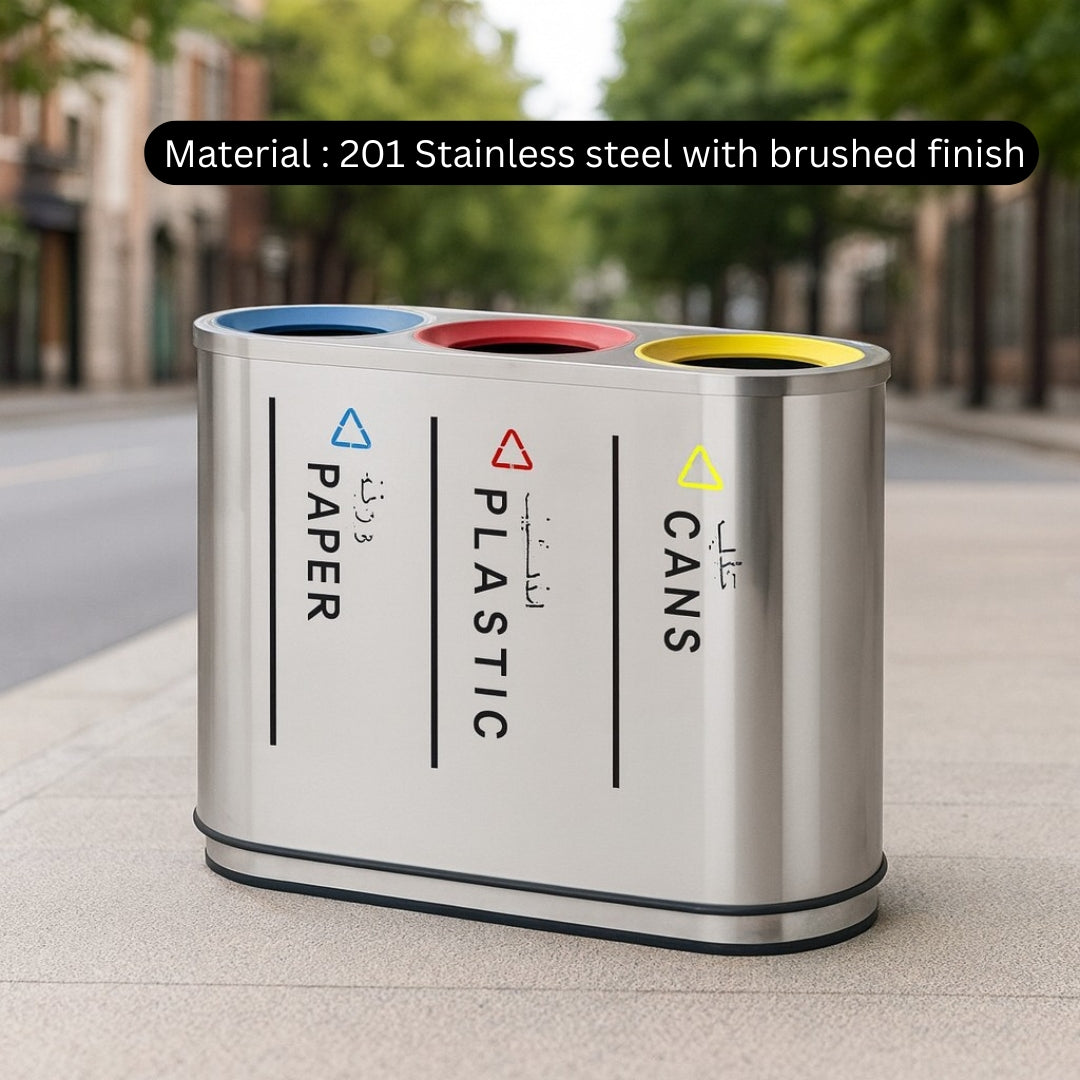 3 Compartment Recycle Bin Stainless Steel Coated - Hygiene System - Made in China