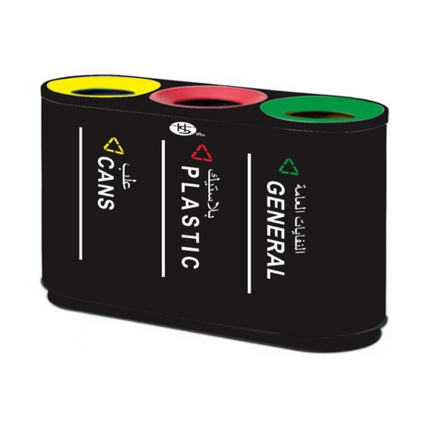 3 Compartment Recycle Bin Black - Hygiene System - Made in China-HS-101-BLACK-RECYCLE BINS-Daitona General Trading LLC