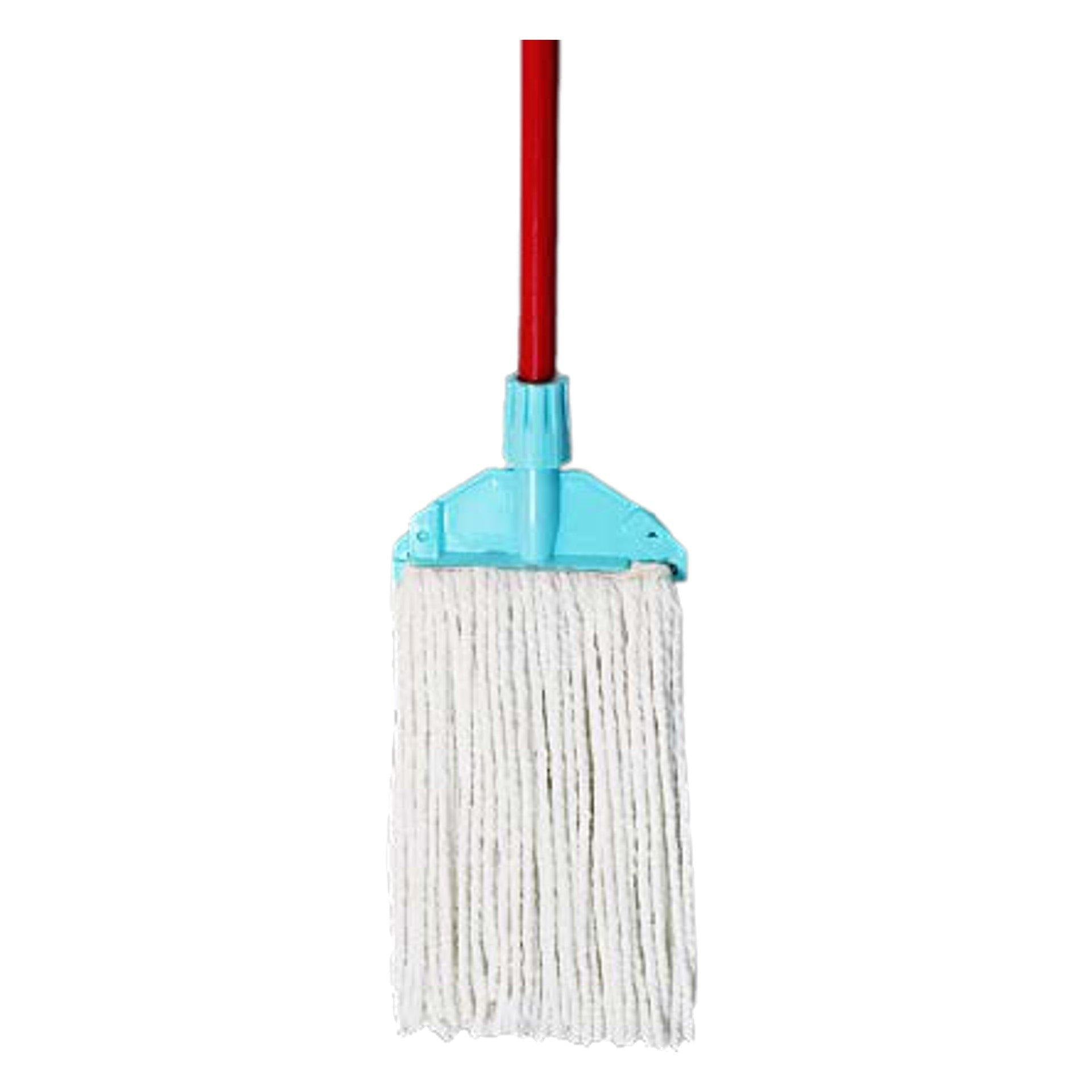 Cotton Wet Mop 260 Gms (White) With Plastic Holder & Wooden Handle - Kach Sheng - Made in Taiwan-Daitona General Trading LLC
