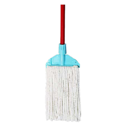 Cotton Wet Mop 260 Gms (White) With Plastic Holder & Wooden Handle - Kach Sheng - Made in Taiwan-KS6133 + CJ999TH-Daitona General Trading LLC