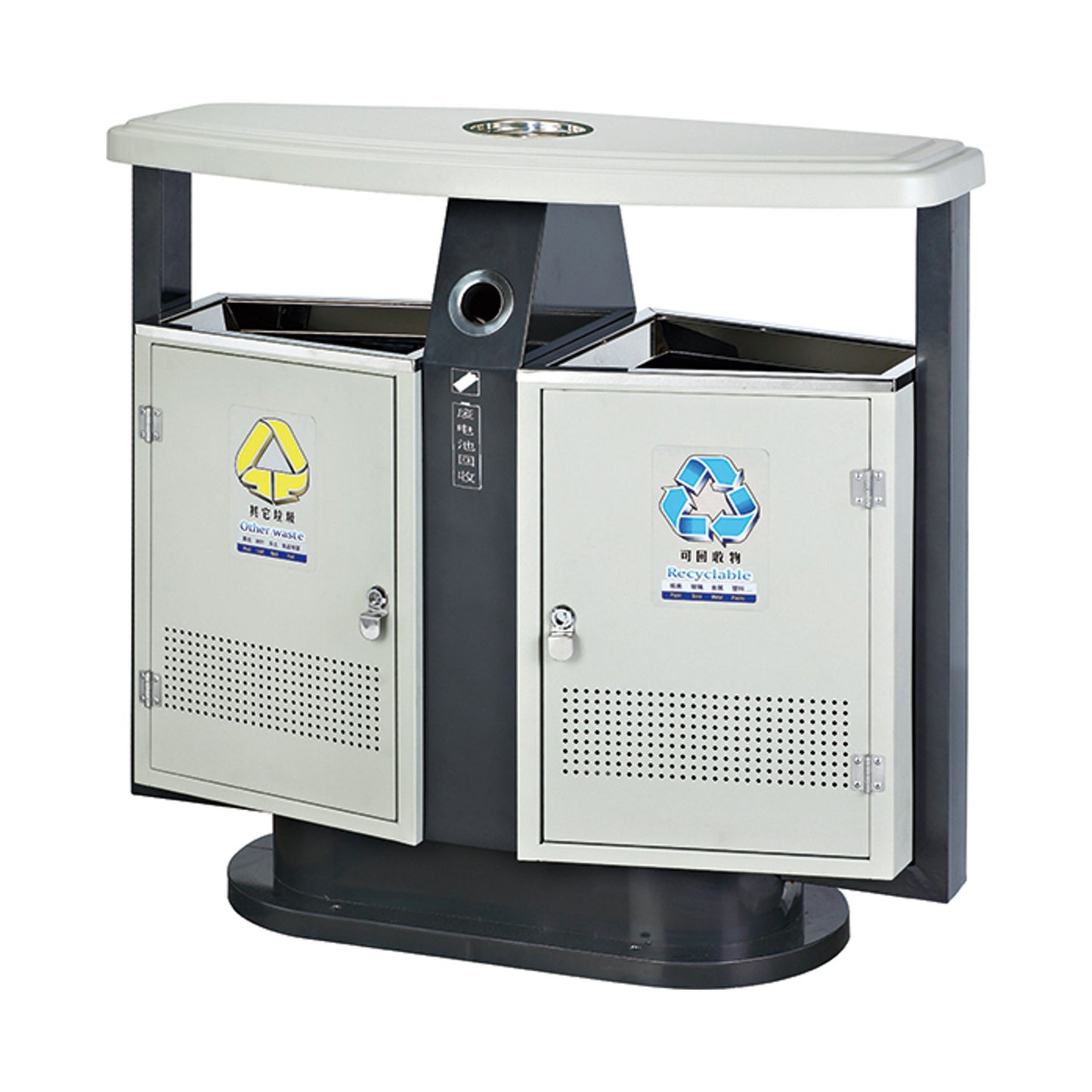 Outdoor 2 Compartment Iron Recycle Bin (44LT) With Ashtray - Hygiene System - Made in China-Daitona General Trading LLC