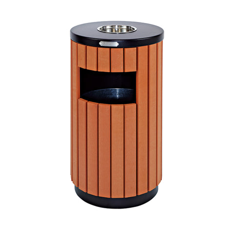 Outdoor Barrel Bin With Ashtray (Wood Color) - Hygiene System - Made in China-HS-57S-BARREL-WOOD-Daitona General Trading LLC