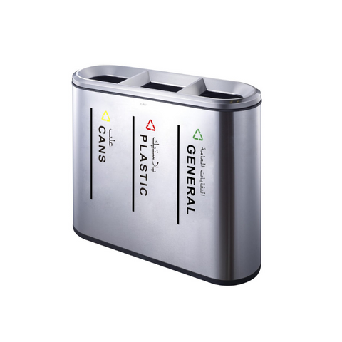 3 Compartment Recycle Bin Stainless Steel Coated - Hygiene System - Made in China-HS-GPX-218X3-Daitona General Trading LLC
