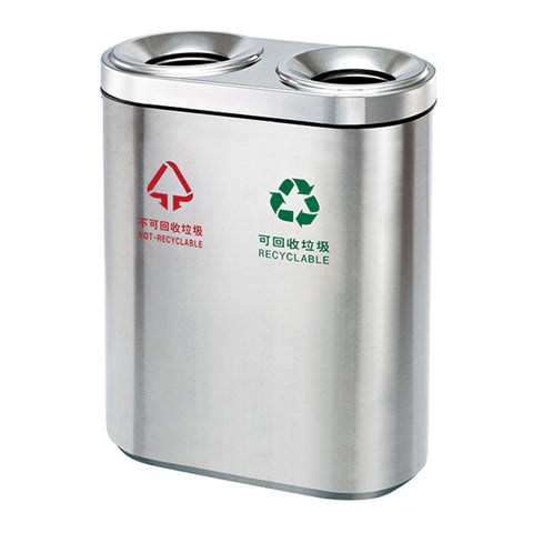Stainless Steel Coated 2 Compartment Recycle Bin (42LT) - Hygiene System - Made in China-HS-218D-42LT SS BIN-Daitona General Trading LLC