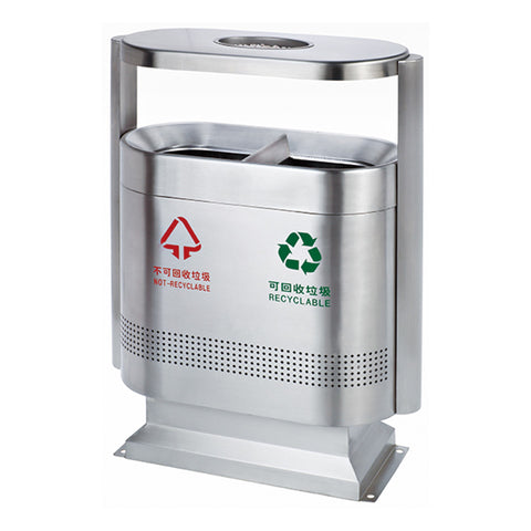 Stainless Steel Coated 2 Compartment Recycle Bin (51LT) With Ashtray - Hygiene System - Made in China-HS-218C-51LT-RECYCLE-Daitona General Trading LLC