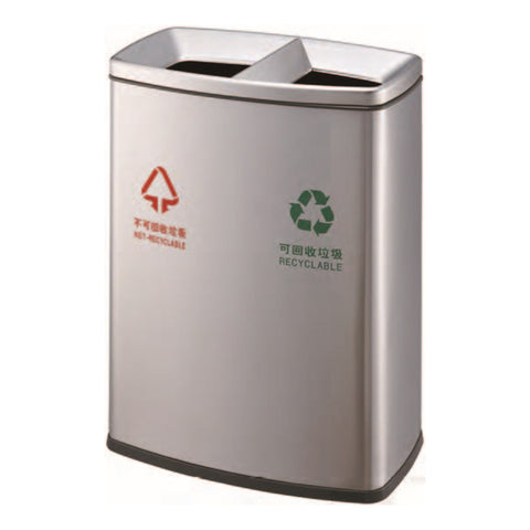 Stainless Steel Coated 2 Compartment Recycle Bin (60LT) - Hygiene System - Made in China-HS-218E-2X30LT SSBIN-Daitona General Trading LLC