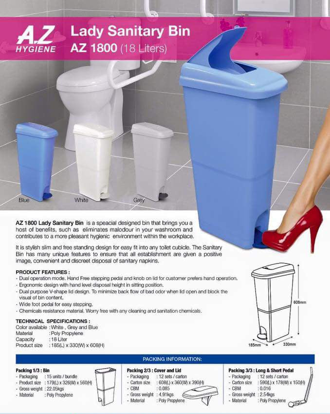 Lady Sanitary Bin 18LT (Blue) - Made in Malaysia-Daitona General Trading LLC