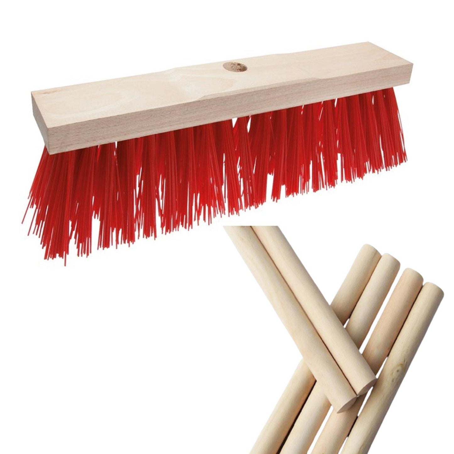 Street Broom 6 Rows (Red) With Wooden Handle - Hygiene System-Daitona General Trading LLC