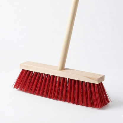 Street Broom 24" (Red) With Wooden Handle - Hygiene System - Made in KSA
