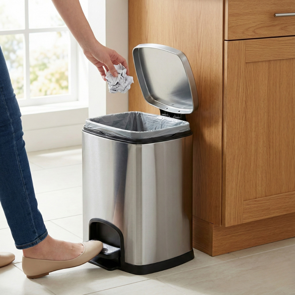 Hygiene System Square Bin 5LT | Compact Pedal Waste Bin With Removable Inner Bucket