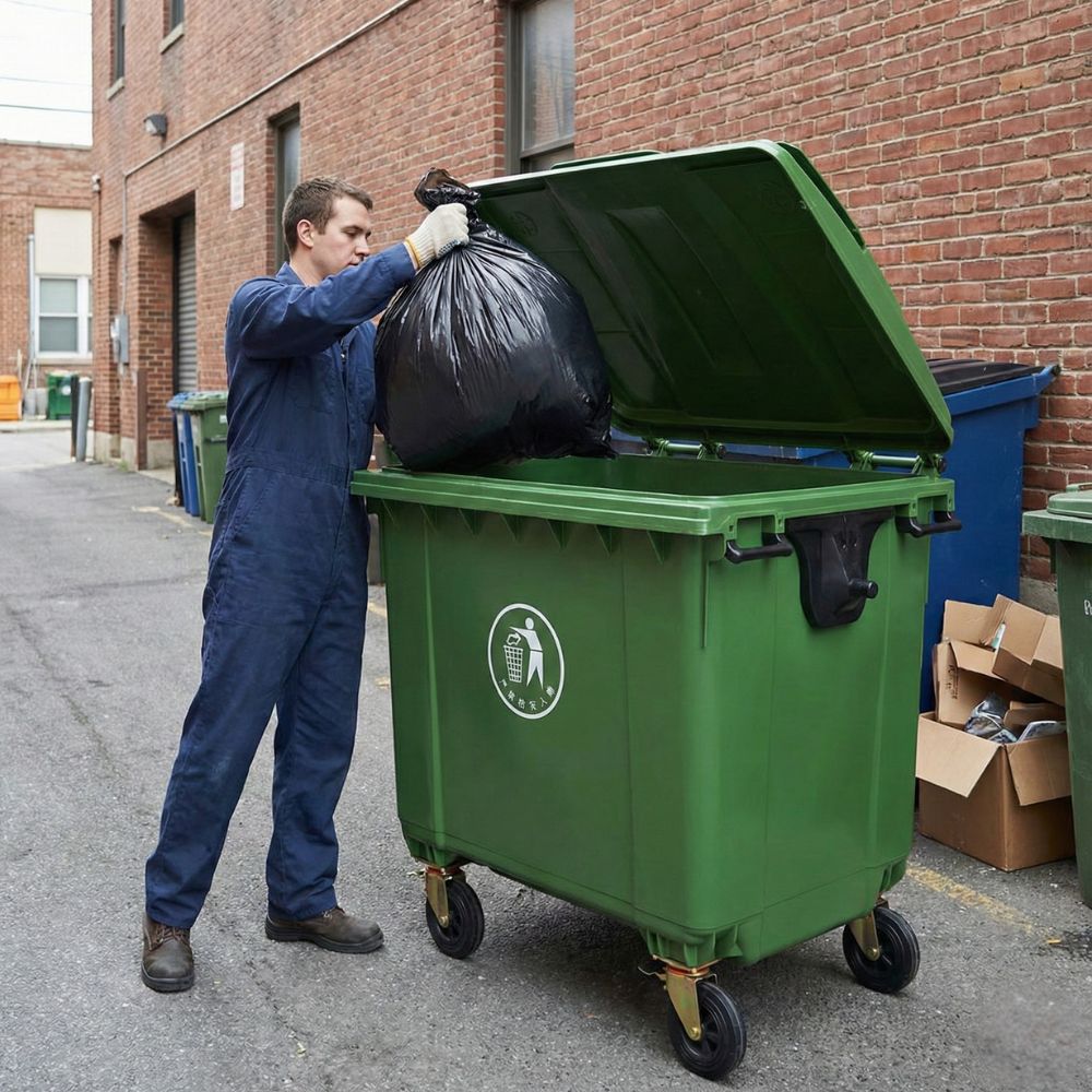 1100 Liters Garbage Bin Plastic with Wheels-Hygiene System-Made in China