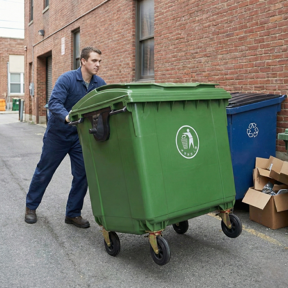 1100 Liters Garbage Bin Plastic with Wheels-Hygiene System-Made in China