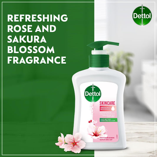 Dettol Skincare Liquid Handwash Pump, Rose & Sakura Blossom Scent, 200ml-Daitona General Trading LLC