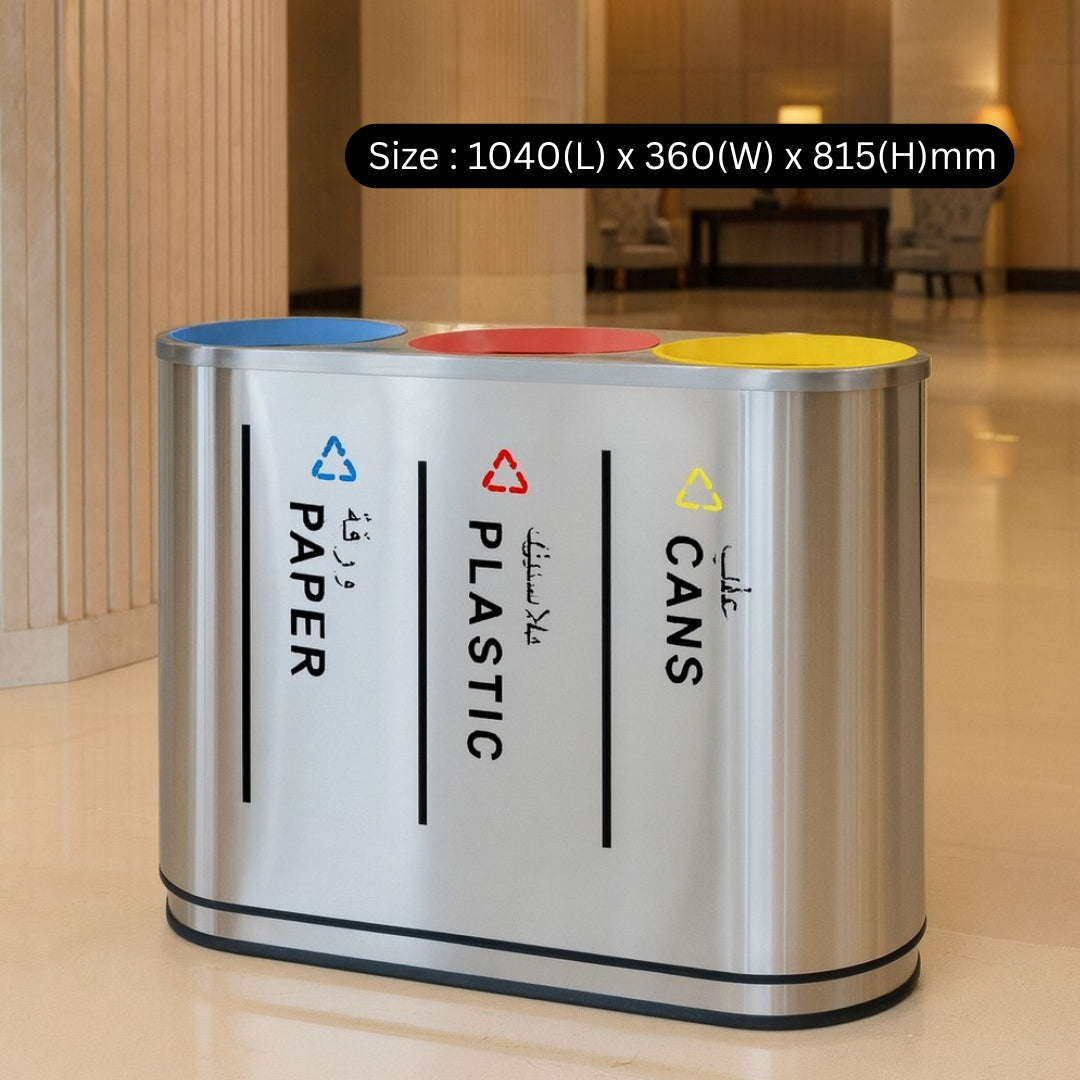 3 Compartment Recycle Bin Stainless Steel Coated - Hygiene System - Made in China