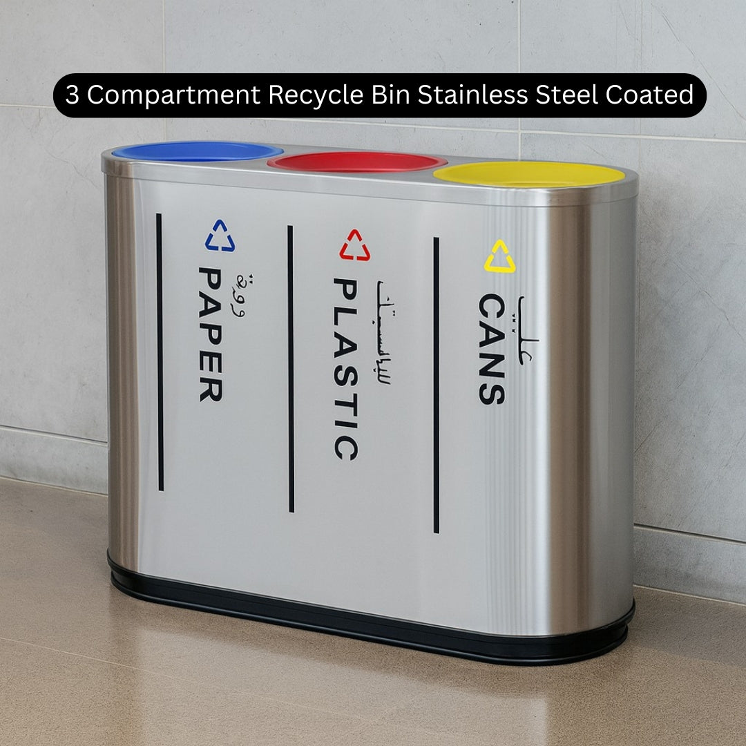 3 Compartment Recycle Bin Stainless Steel Coated - Hygiene System - Made in China