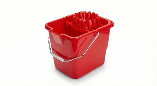 MR. Brush Plastic Rectangular Bucket with Wringer, Red, 15 Litres, Metal Handle with Knob Red