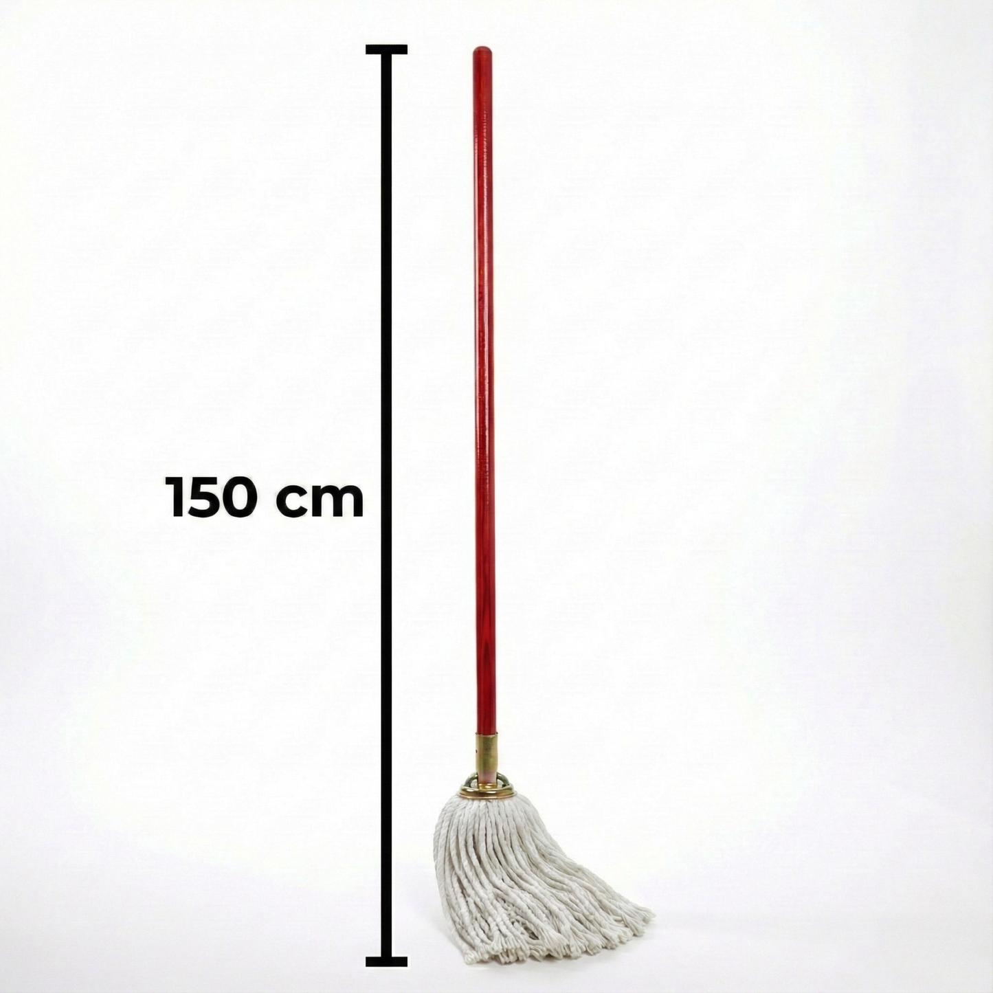 Cotton Wet Socket Mop 200 Gms (White) With Metal Holder & Wooden Handle - Kach Sheng - Made in Taiwan