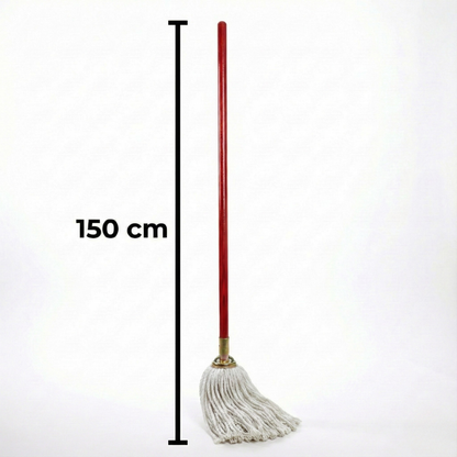 Cotton Wet Socket Mop 200 Gms (White) With Metal Holder & Wooden Handle - Kach Sheng - Made in Taiwan