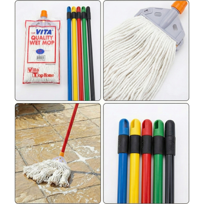 Vita Cotton Wet Mop 260 Gms (White) With Mop Holder & Metal Handle - Vita - Made in Taiwan