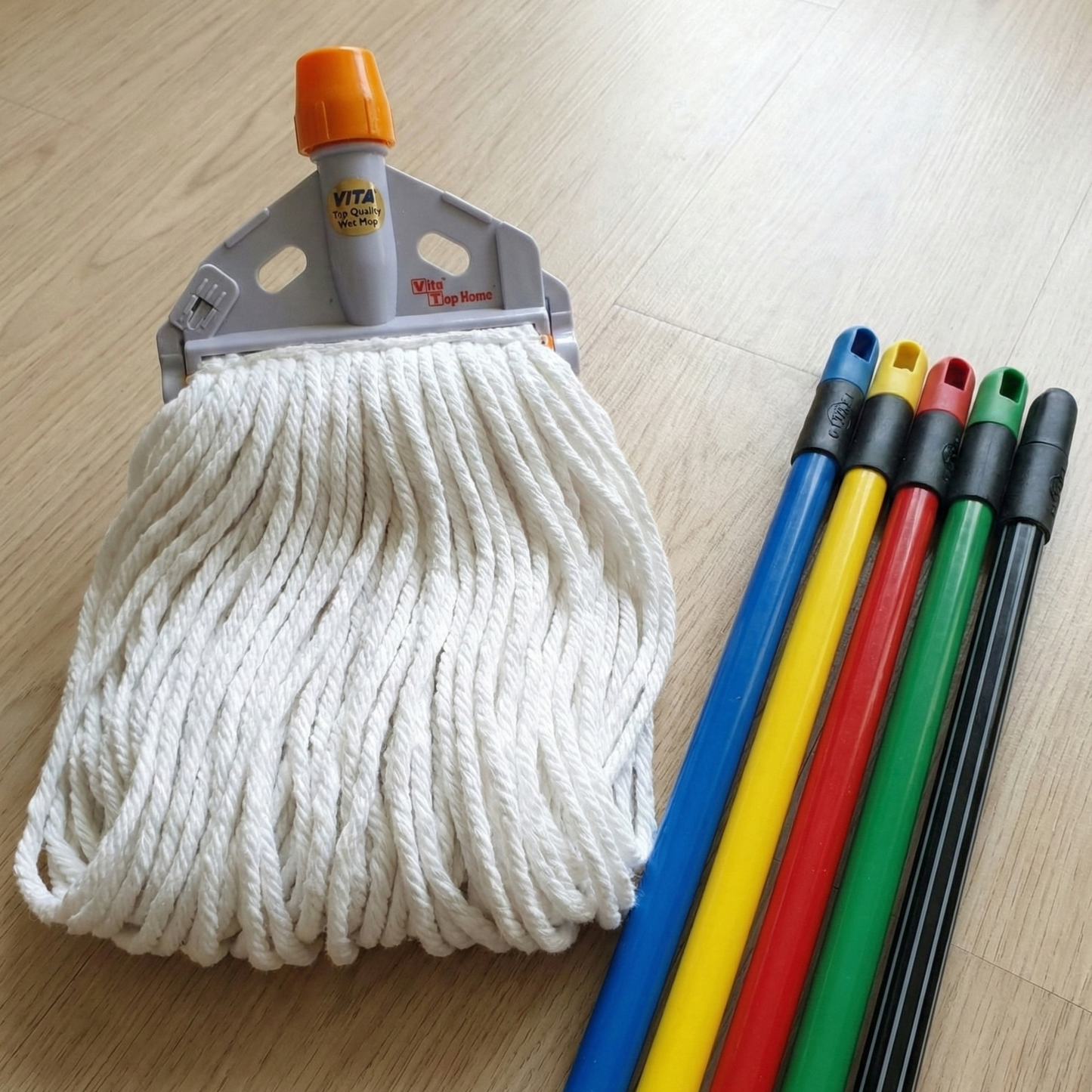 Vita Cotton Wet Mop 260 Gms (White) With Mop Holder & Metal Handle - Vita - Made in Taiwan