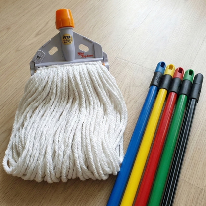 Vita Cotton Wet Mop 260 Gms (White) With Mop Holder & Metal Handle - Vita - Made in Taiwan