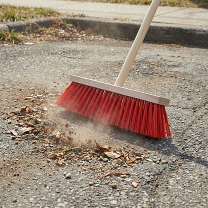 Street Broom 24" (Red) With Wooden Handle - Hygiene System - Made in KSA