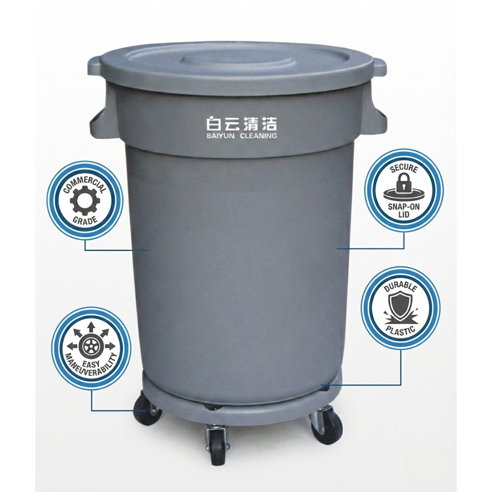 Garbage Can Circular with Dolly 80LT - Baiyun - Made in China