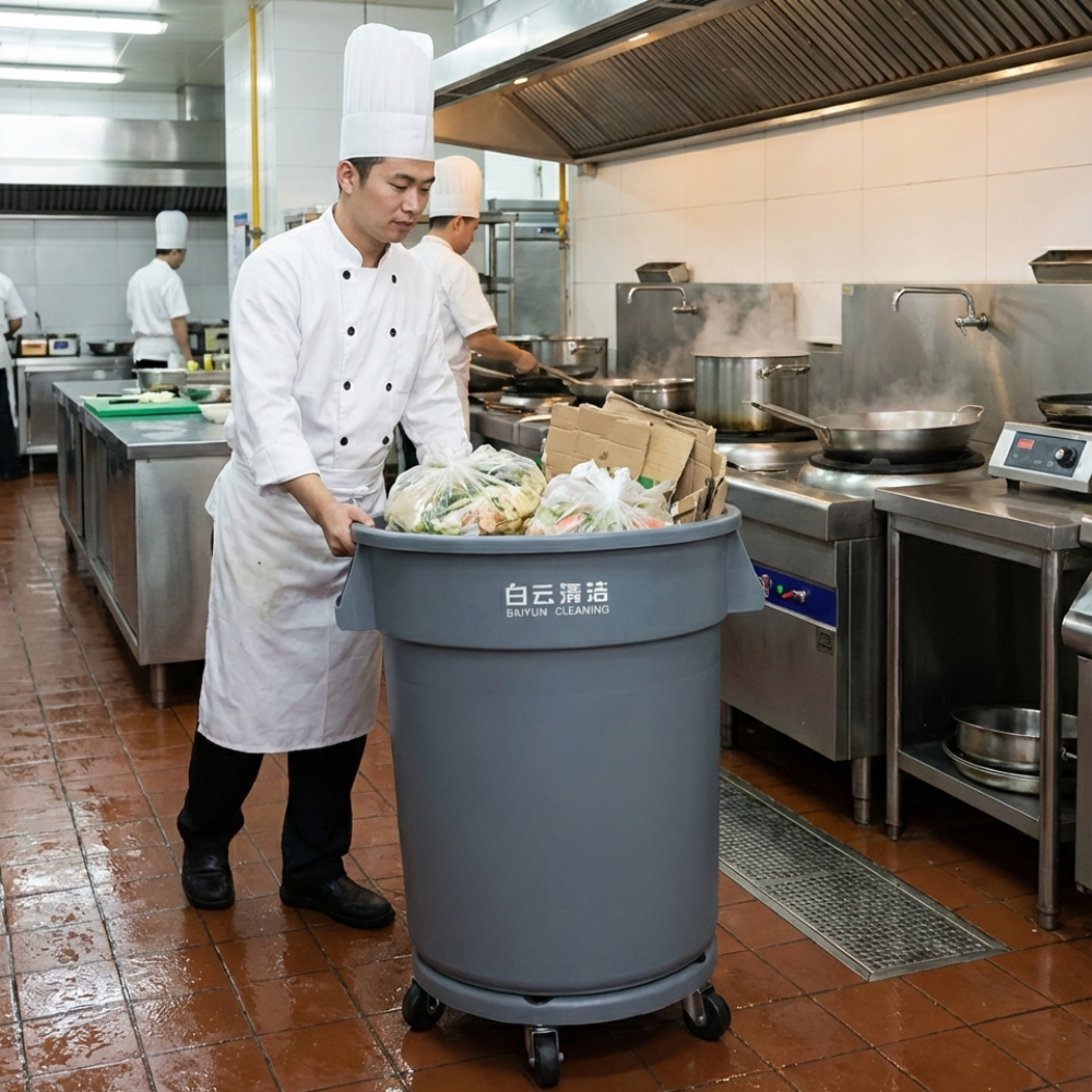 Garbage Can Circular with Dolly 80LT - Baiyun - Made in China