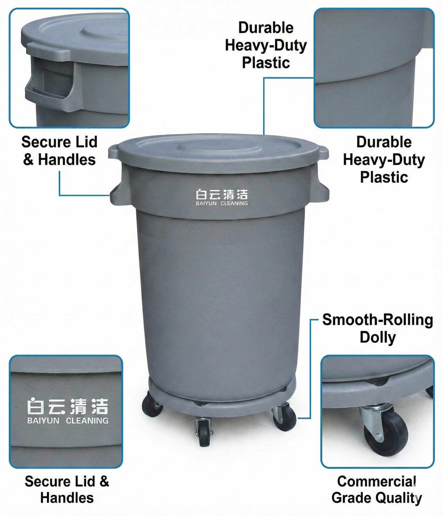 Garbage Can Circular with Dolly 80LT - Baiyun - Made in China