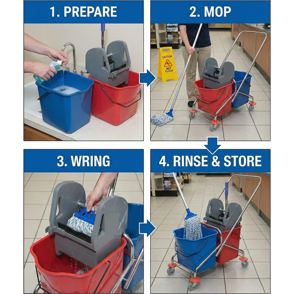 Double Mop Bucket Trolley Down Press 46LT (Grey) - Baiyun - Made in China