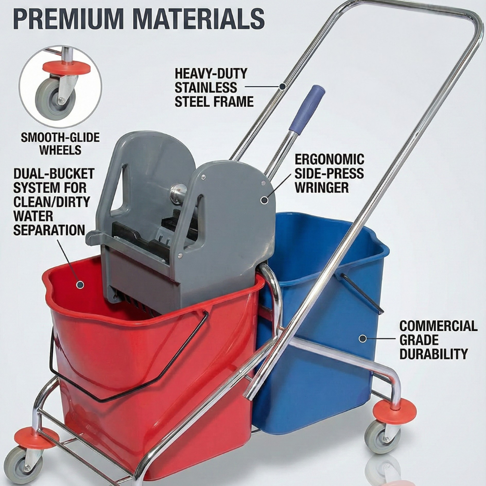 Double Mop Bucket Trolley Down Press 46LT (Grey) - Baiyun - Made in China