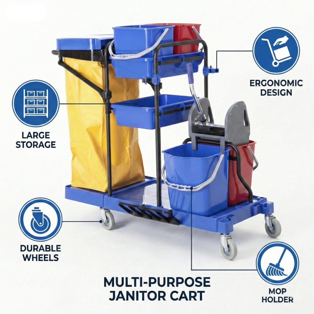Multipurpose Janitor Cart (Blue) - Baiyun - Made in China
