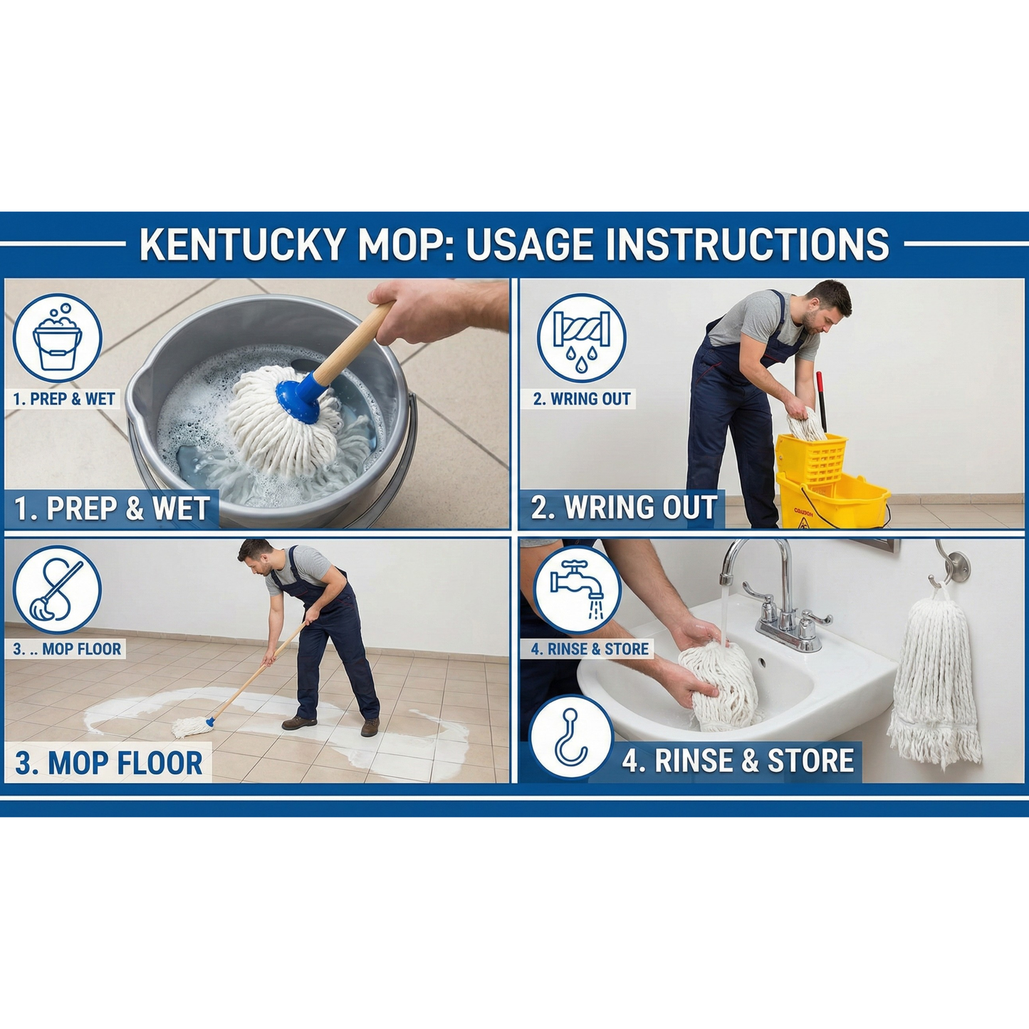 Kentucky Wet Mop Cotton 4 Tabs Round 400G White | Made In Pakistan