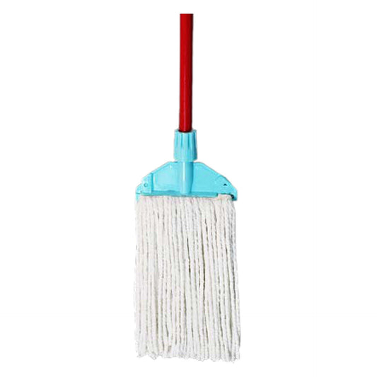 Cotton Wet Mop 260 Gms (White) With Plastic Holder & Wooden Handle - Kach Sheng - Made in Taiwan-Daitona General Trading LLC