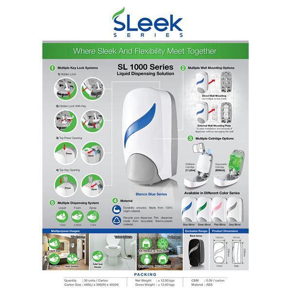 Wall Mounted Hand Soap Dispenser 1000ml (Blanco Blue) - Sleek Series-Daitona General Trading LLC