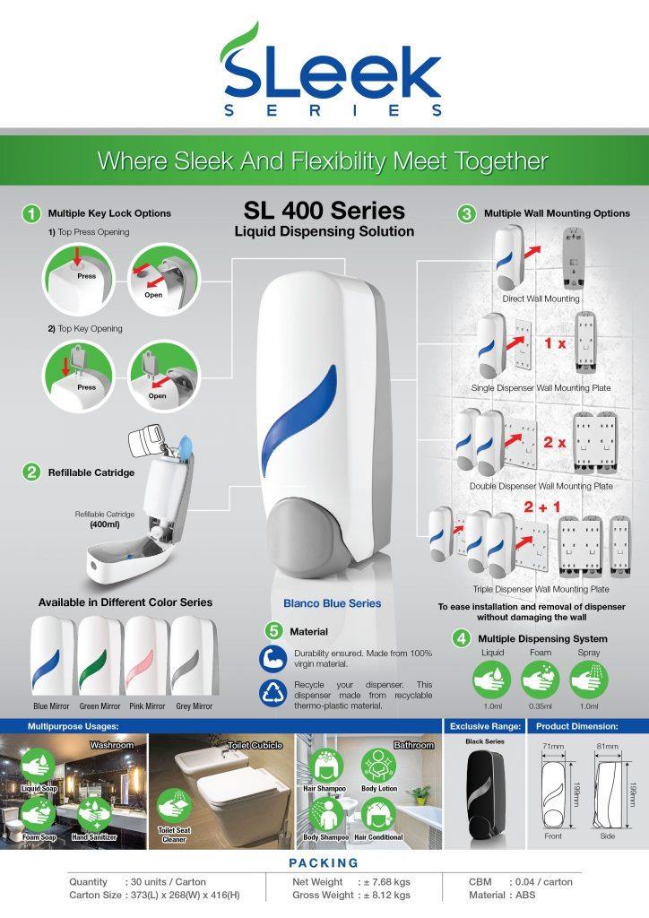 Hand Soap Dispenser 400ml (Blanco Blue) - Sleek Series-Daitona General Trading LLC