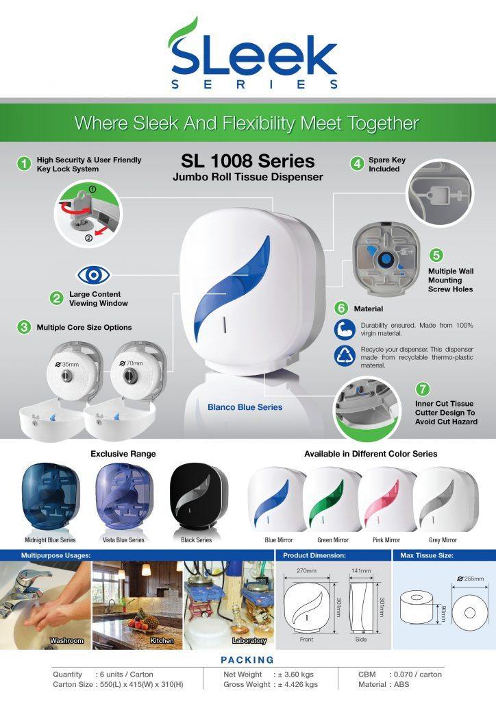 Jumbo Roll Tissue Dispenser (Blanco Blue) - Sleek Series-Daitona General Trading LLC