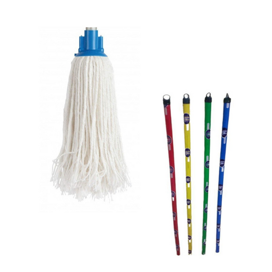 Looped Cotton Mop 150Gms With Band Set (White) With Wooden Handle - Cisne - Made in Spain-Daitona General Trading LLC