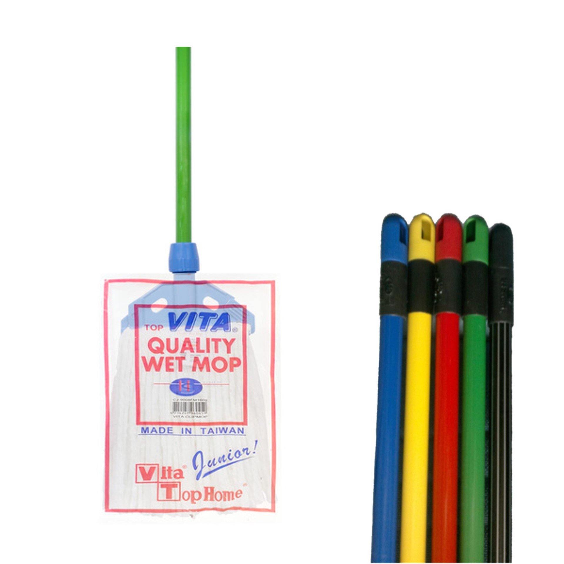 Vita Junior Cotton Wet Mop 160 Gms (White) With Mop Holder & Metal Handle - Vita - Made in Taiwan-Daitona General Trading LLC