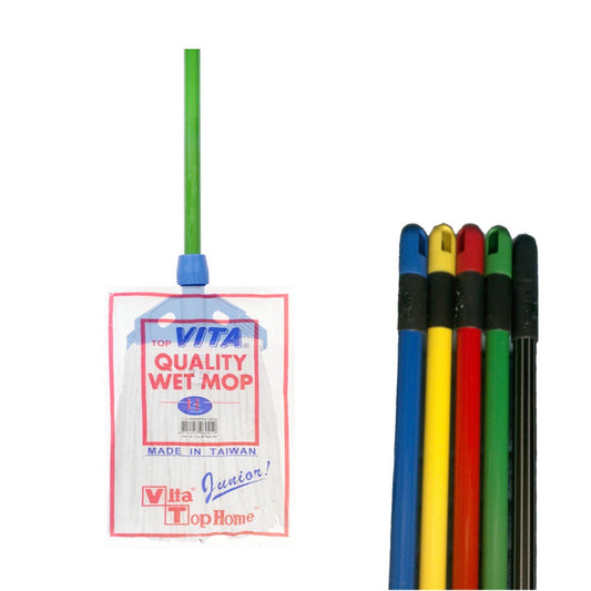 Vita Junior Cotton Wet Mop 160 Gms (White) With Mop Holder & Metal Handle - Vita - Made in Taiwan-Daitona General Trading LLC