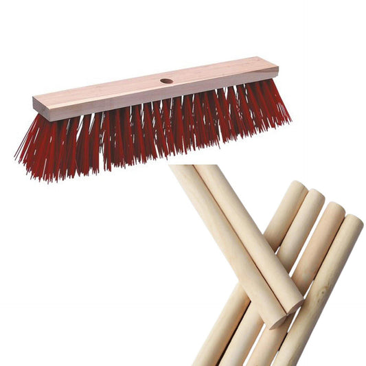 Heavy Duty Street Broom 40CM (Red) With Wooden Handle - Nibco - Made in KSA-Daitona General Trading LLC