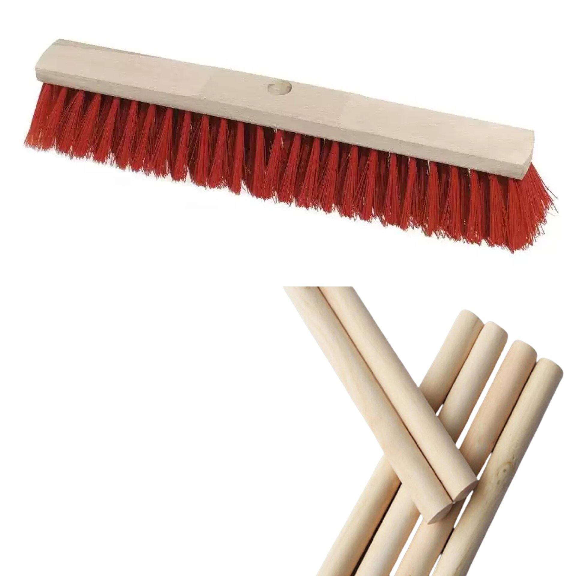 Street Broom 24" (Red) With Wooden Handle - Hygiene System - Made in KSA-Daitona General Trading LLC
